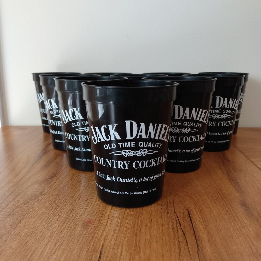 Vintage 90s Jack Daniels Cups "Country Cocktails" Set of 10 Black Tumblers